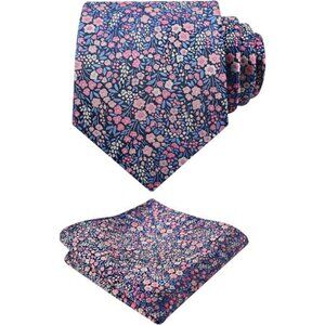 mens floral tie and pocket square set wedding business formal suit accessories